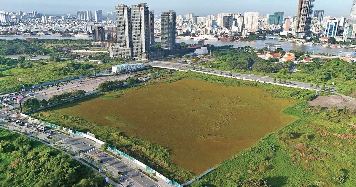 Khu đất dự án Lotte Eco Smart City Thu Thiem tại Khu đô thị mới Thủ Thiêm, TP.HCM nhìn từ trên cao