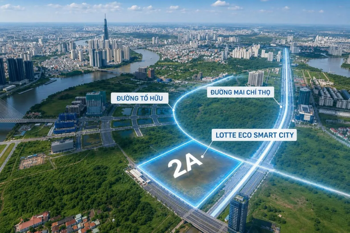 Vị trí khu đất 2A dự án Lotte Eco Smart City Thủ Thiêm ngay đầu hầm Thủ Thiêm.